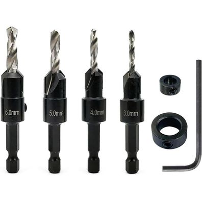 Nortools 4 Stück TCT Holzsenker Set mit Pilotbohrer und 1/4"