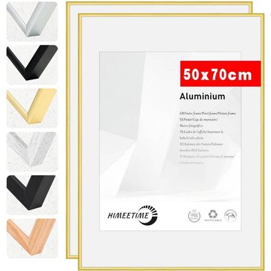 Himeetime 2x Bilderrahmen 50x70 cm Gold Metall Rahmen, Dokumentenrahmen
