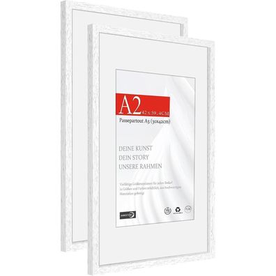 Himeetime 2x Bilderrahmen A2 (42x59,4cm) Natur Holz Eiche Weiß, Fotorahmen Groß