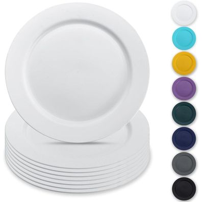 Berglander Kunststoff Teller Set (8 Stück, 25cm) - Weiß, Mehrweg, Flach, Ideal