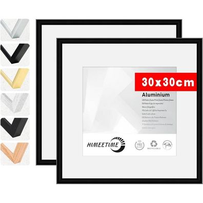 Himeetime 2x Bilderrahmen 30x30cm Aluminium Schwarz Matt mit bruchsicherem