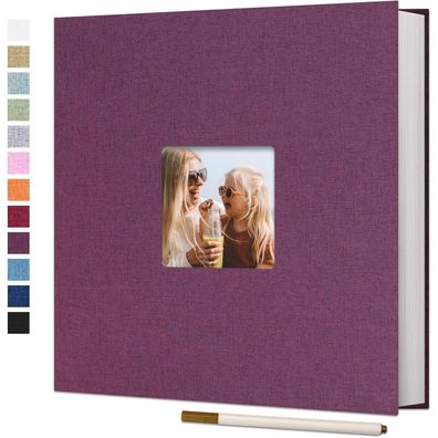 Vienrose Selbstklebendes Fotoalbum Groß Leinen, 33x32cm, 40 weiße Seiten für
