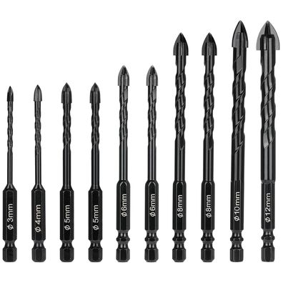 OUMUIK Fliesenbohrer Set, 10tlg. Hartmetall Bohrer für Glas, Stein, Keramik