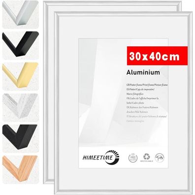 Himeetime 2er Set Bilderrahmen 30x40 cm Silber Matt Aluminium mit bruchsicherem