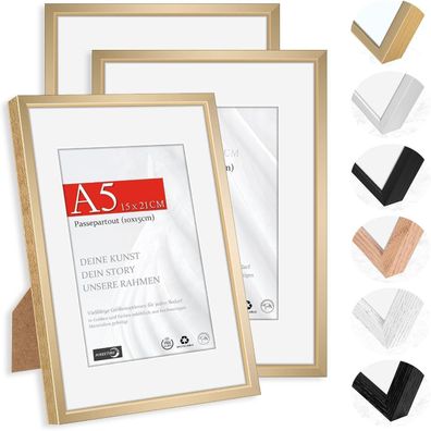 Himeetime 3x Bilderrahmen A5 (14,8x21cm) Champagner Gold Aluminium, schmal, mit