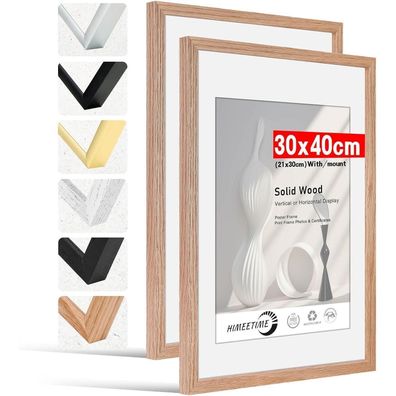 Himeetime 2x Bilderrahmen 30x40 cm aus massivem Eichenholz, Natur Eiche Holz