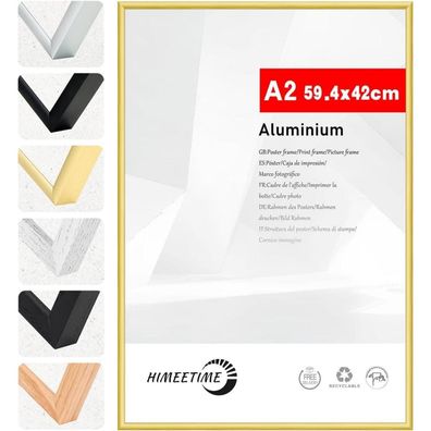 Himeetime Bilderrahmen DIN A2 (42x59,4 cm) Gold Metall Rahmen für Dokumente