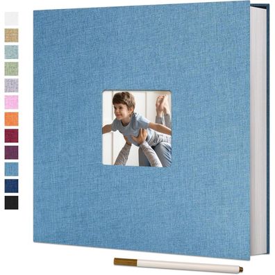 Vienrose Selbstklebendes Fotoalbum Groß Leinen 33x32cm Himmelblau mit 60 weißen