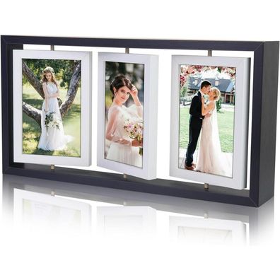Zeeyuan Drehbarer Bilderrahmen für 6 Fotos 10x15 cm, Schwarz, zum Aufstellen