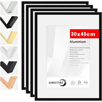 Himeetime 4er Set Bilderrahmen 30x40 cm Aluminium Schwarz Matt mit