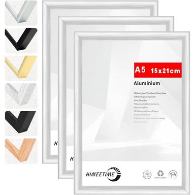 Himeetime 3x Bilderrahmen DIN A5 (14,8x21 cm) Silber Metall Rahmen für