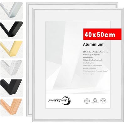 Himeetime 2x Bilderrahmen 40x50 cm, Aluminium Silber Matt, mit bruchsicherem