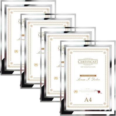Hoikwo 4er-Set Bilderrahmen DIN A4 Glas Silber für Zertifikate, Diplome, Fotos