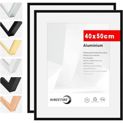 Himeetime 2x Bilderrahmen 40x50 cm Aluminium Schwarz Matt mit bruchsicherem