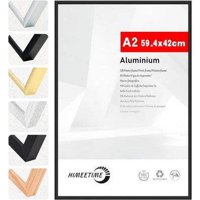 Himeetime Bilderrahmen DIN A2 (42x59,4 cm) Schwarz Metall, Moderner Alu-Rahmen