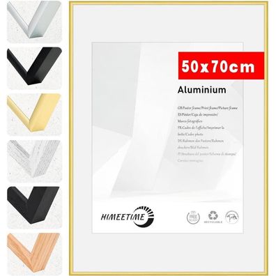 Himeetime Bilderrahmen 50x70 cm Gold Metall Rahmen Alu-Bilderrahmen Aluminium