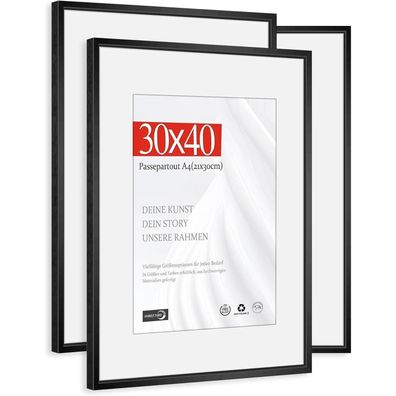 Himeetime 3x Bilderrahmen 30x40 cm Gebürstetem Aluminium Schwarz mit Kunstglas