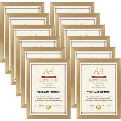 Giftgarden 12er Set Gold Bilderrahmen A4 (21x29,7 cm) für Fotos, Zertifikate