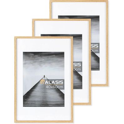 Walasis Bilderrahmen 40x60 cm Holz Natur mit Passepartout, 3er Set für Poster