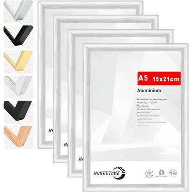 Himeetime 4er Set Bilderrahmen DIN A5 (14,8x21 cm) Silber Metall Rahmen für