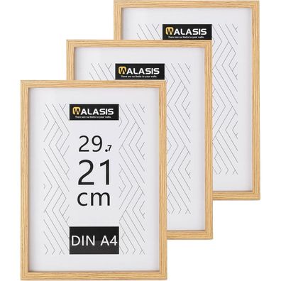 Walasis Bilderrahmen A4 Holz, 3er Set, Natur, 21x29,7cm MDF Fotorahmen mit