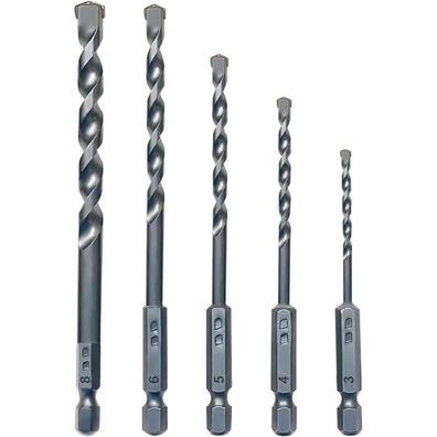 Nortools 5-teiliger Bohrersatz für Beton und Mauerwerk (3/4/5/6/8 mm) mit 1/4"