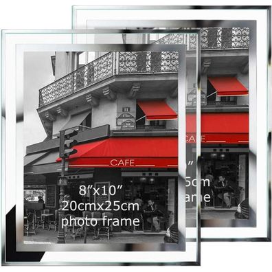 Giftgarden 2er Set Glas Bilderrahmen 20x25 cm Silber - Ideal für Baby