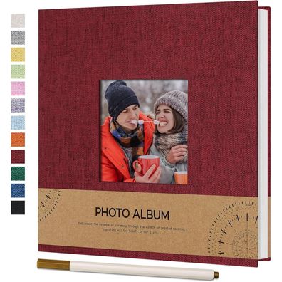 Vienrose Selbstklebendes Fotoalbum aus Leinen, 17x18cm, Rot - Platz für 40