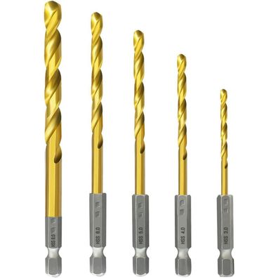 Nortools HSS-Bohrer-Set (5-teilig, 2-6mm) mit Titanium-Beschichtung - 1/4"