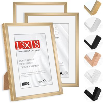 Himeetime 3x Bilderrahmen 13x18cm Champagnergold Aluminium Gebürstet mit