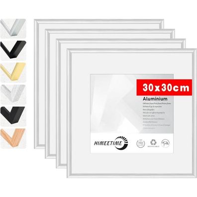 Himeetime 4er Set Bilderrahmen 30x30cm Aluminium Silber mit bruchsicherem