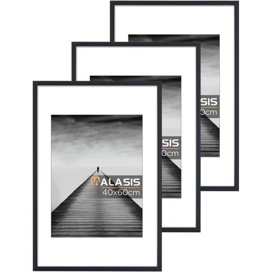 Walasis Bilderrahmen 40x60 Schwarz mit Passepartout (3er Set) aus Holz mit