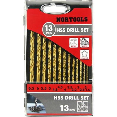 Nortools HSS Metallbohrer-Satz 13-teilig 1,5-6,5 mm + 3,2/4,8 mm mit