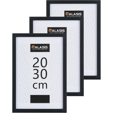 Walasis Bilderrahmen 3er Set, 20x30 cm, Schwarz, Holzoptik, Acrylglas