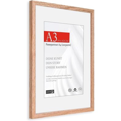 Himeetime Bilderrahmen Eiche Natur für DIN A3 (29.7x42cm) oder A4 (21x30cm) mit