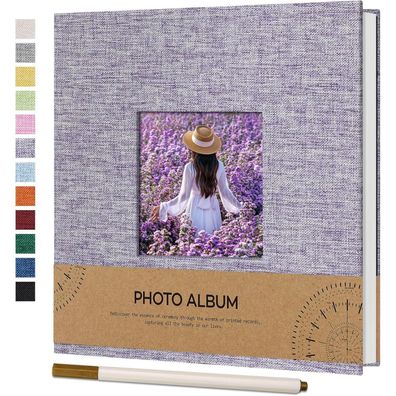 Vienrose Selbstklebendes Fotoalbum aus Leinen, 17x18cm, Lila, 40 Weiße Seiten