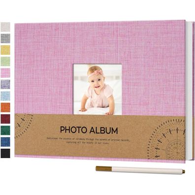 Vienrose Selbstklebendes Fotoalbum aus Leinen, 21,5x30cm, Rosa, 60 Weiße Seiten