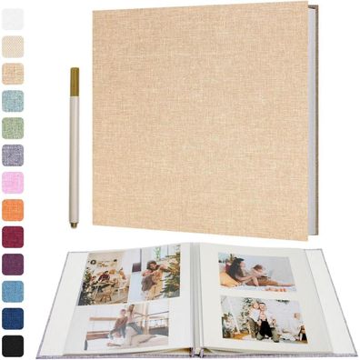 Vienrose Selbstklebendes Leinen Fotoalbum Groß Khaki, 33x32cm, 40 weiße Seiten
