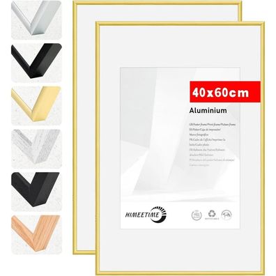 Himeetime 2x Bilderrahmen 40x60cm Gold Metall Rahmen, Dokumentenrahmen