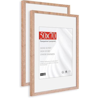 Himeetime 2x Bilderrahmen 50x70cm Eiche Naturholz, dünner Rahmen mit
