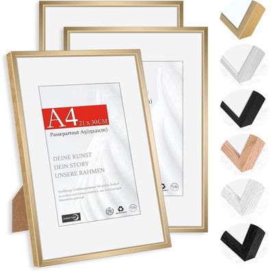Himeetime 3x Bilderrahmen DIN A4 (21x29,7cm) Champagner Gold - Gebürstetes