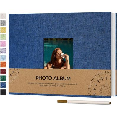 Vienrose Selbstklebendes Fotoalbum aus Leinen, 21,5x30cm, Marineblau, 60 Weiße