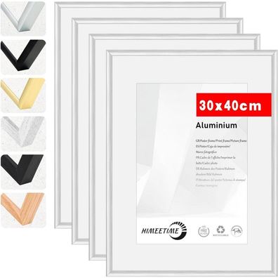 Himeetime 4er Set Bilderrahmen 30x40 cm Aluminium Silber Matt mit bruchsicherem