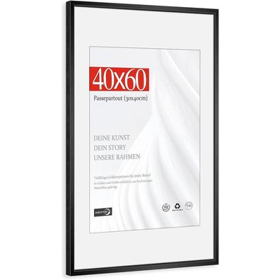 Himeetime Bilderrahmen 40x60 cm Aluminium Gebürstet Schwarz mit Passepartout