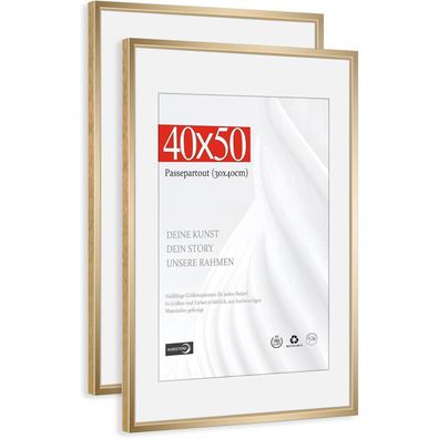 Himeetime 2x Bilderrahmen 40x50 cm Champagnergold Gebürstetem Aluminium mit