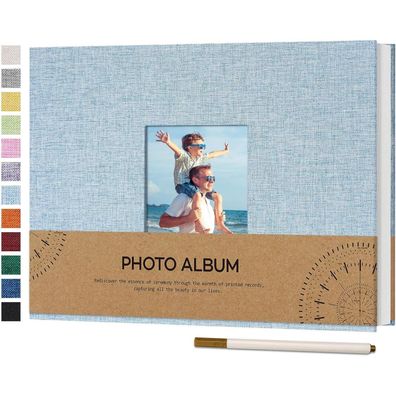 Vienrose Selbstklebendes Fotoalbum aus Leinen, 21,5x30cm, Himmelblau, 60 Weiße