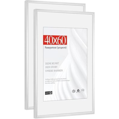Himeetime 2x Bilderrahmen 40x60 cm Aluminium Silber, bruchsicheres Kunstglas