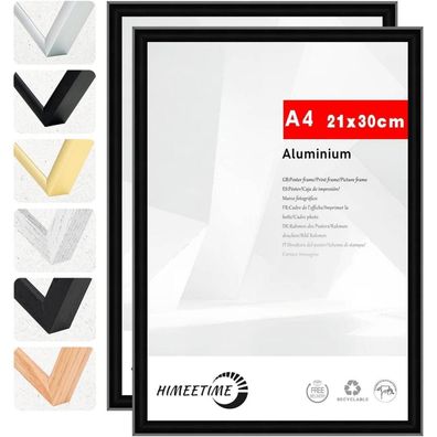 Himeetime 2x Bilderrahmen A4 (21x30 cm) Schwarz Metall Rahmen, Dokumentenrahmen