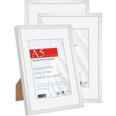 Himeetime 3x Bilderrahmen A5 (14,8x21cm) Aluminium Silber mit bruchsicherem