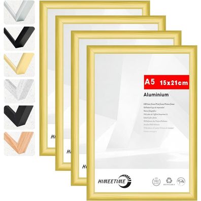 Himeetime 4x Bilderrahmen DIN A5 (14,8x21 cm) Gold Metall Rahmen für Fotos